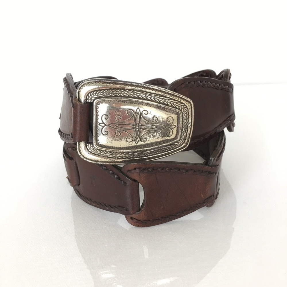 Vintage Brighton Brown Woven Leather Belt .925 Silver Plated Buckle Women’s Sz S